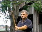 Roger Dillard gets ready to throw a tomahawk