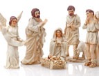 Christmas Devotion nativity manger scene with mary, joseph, and a shepherd