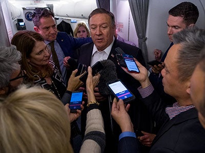 CBN News Chief Political Analyst David Brody Interviewing U.S. Secretary of State Mike Pompeo during travel to the Middle East.