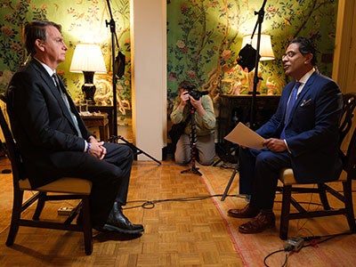 CBN News Senior International Correspondent George Thomas interviews Brazilian President Jair Bolsonaro in Washington, D.C.